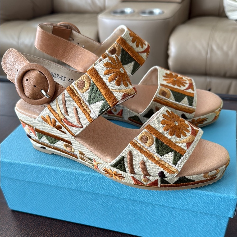 Orange and Green Wedge Shoes with Cushioned Footbed